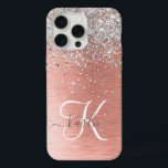 Rose Gold Pretty Girly Silver Glitter Sparkly iPhone 15 Pro Max Case<br><div class="desc">Easily personalise this trendy chic phone case design featuring pretty silver sparkling glitter on a rose gold brushed metallic background.</div>