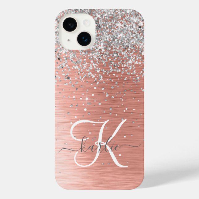 Rose Gold Pretty Girly Silver Glitter Sparkly iPhone Case (Back)