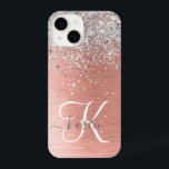 Rose Gold Pretty Girly Silver Glitter Sparkly iPhone 14 Case<br><div class="desc">Easily personalise this trendy chic phone case design featuring pretty silver sparkling glitter on a rose gold brushed metallic background.</div>