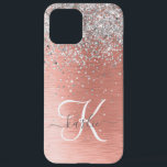 Rose Gold Pretty Girly Silver Glitter Sparkly iPhone 12 Pro Max Case<br><div class="desc">Easily personalise this trendy chic phone case design featuring pretty silver sparkling glitter on a rose gold brushed metallic background.</div>