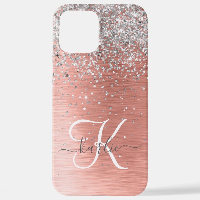 Rose Gold Pretty Girly Silver Glitter Sparkly iPhone Case (Back)