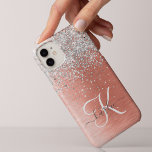 Rose Gold Pretty Girly Silver Glitter Sparkly iPhone 14 Pro Max Case<br><div class="desc">Easily personalise this trendy chic phone case design featuring pretty silver sparkling glitter on a rose gold brushed metallic background.</div>