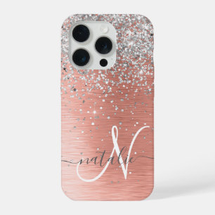 Rose Gold Pretty Girly Silver Glitter Sparkly iPhone 15 Pro Case