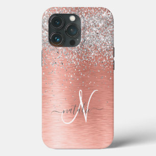 Rose Gold Pretty Girly Silver Glitter Sparkly iPhone 13 Pro Case