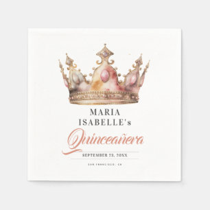 Rose Gold Princess Crown Quinceañera Party Napkin
