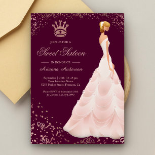 Rose Gold Princess Dress Plum Sweet Sixteen Invitation
