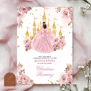 Rose Gold Princess Fairytale Castle Quinceanera Invitation