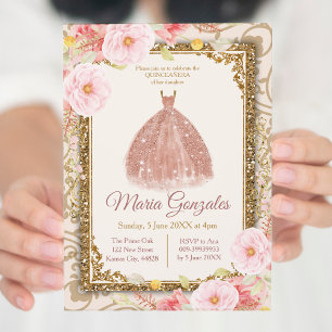 Rose Gold Princess Quinceanera Invitation