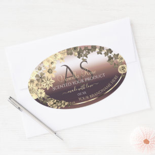 Rose Gold Product Label Cream Flowers and Monogram
