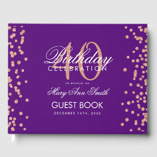 Rose Gold Purple 40th Birthday Party Confetti Guest Book