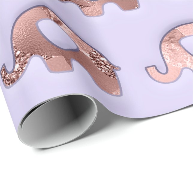 Rose Gold Purple  Elephants Silver Grey Lavender Wrapping Paper (Roll Corner)