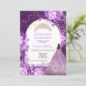 Rose gold purple floral tiara princess Quinceanera Invitation (Standing Front)