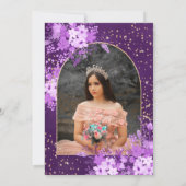 Rose gold purple floral tiara princess Quinceanera Invitation (Back)
