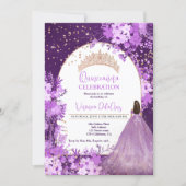 Rose gold purple floral tiara princess Quinceanera Invitation (Front)