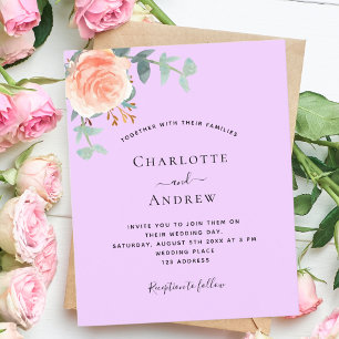 Rose gold purple violet wedding invitation
