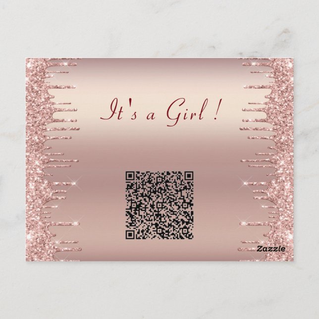 Rose Gold QR Code Baby Girl Shower Invitation Postcard (Back)