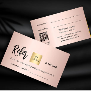 Rose gold qr code business logo referral card
