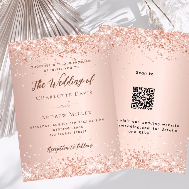 Rose gold QR code RSVP details luxury wedding Invitation (Creator Uploaded)