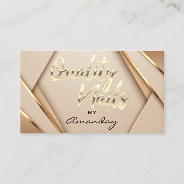 Rose Gold Quality Nails Script Geometric Frame  Business Card (Front)