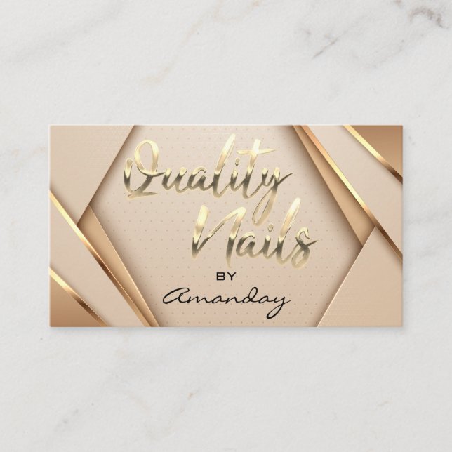 Rose Gold Quality Nails Script Geometric Logo  Business Card (Front)