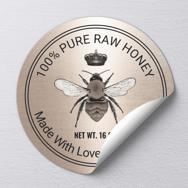 Rose Gold Queen Bee Apiary Beekeeper Honey Jar Classic Round Sticker (Creator Uploaded)