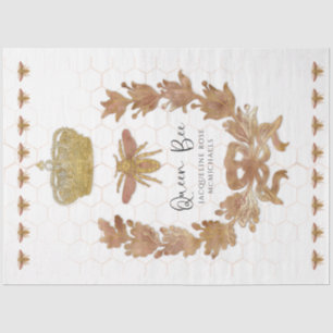 Rose Gold Queen Bee Crown Baby Name Decoupage Art Tissue Paper