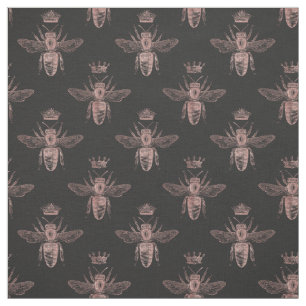 Rose Gold Queen Bees on Black Fabric