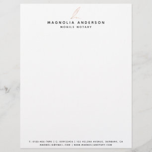 Rose Gold Quill Mobile Notary Custom Letterhead