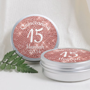 Rose Gold Quinceañera 15th Birthday Favours Tin Classic Round Sticker