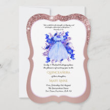 Rose Gold Quinceañera BLUE Floral Elegant