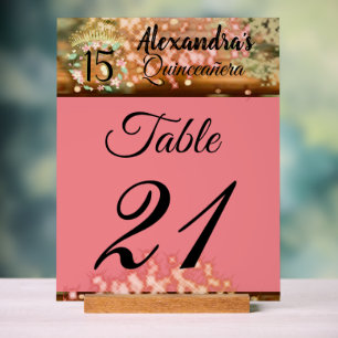 Rose Gold Quinceanera Celebration Table Number Acrylic Sign