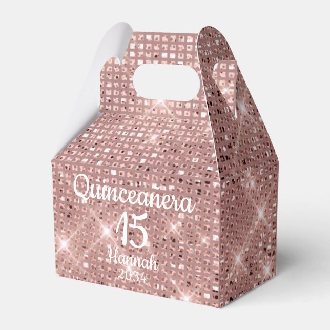 Rose Gold Quinceañera Girl 15th Birthday Thank You Favour Box (Front Side)