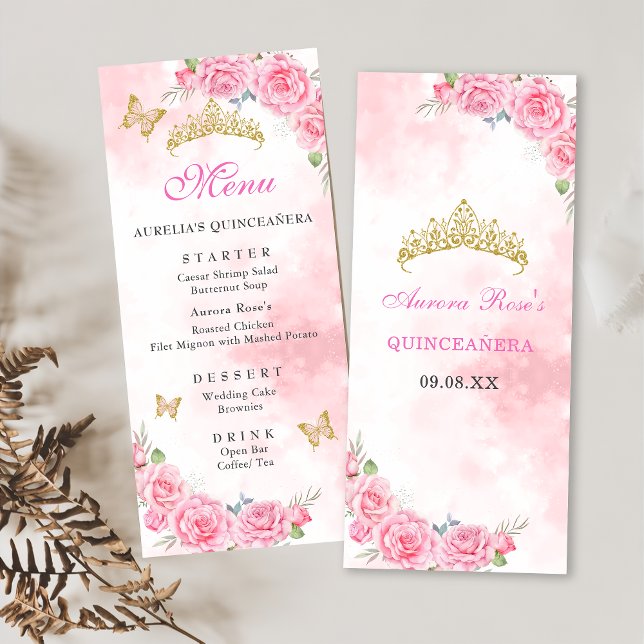 Rose Gold Quinceanera Miss Quince 15 Anos Birthday Menu (Creator Uploaded)