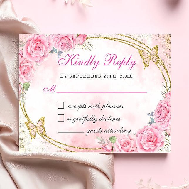 Rose Gold Quinceanera Miss Quince 15 Anos Birthday RSVP Card (Creator Uploaded)