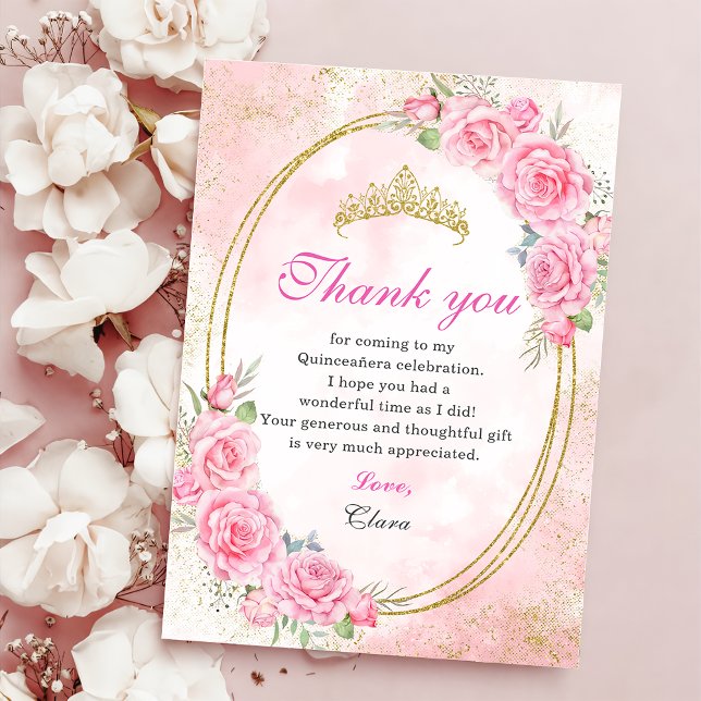 Rose Gold Quinceanera Miss Quince 15 Anos Birthday Thank You Card (Creator Uploaded)