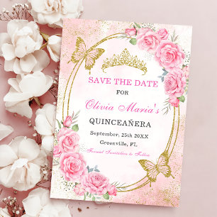 Rose Gold Quinceanera Miss Quince 15 Save The Date Invitation
