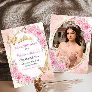 Rose Gold Quinceanera Miss Quince 15 Save The Date Invitation