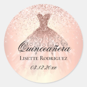 Rose Gold Quinceanera Personalised Classic Round Sticker