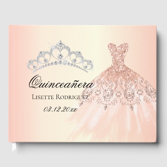 Rose Gold Quinceanera Personalised Guest Book (Front)