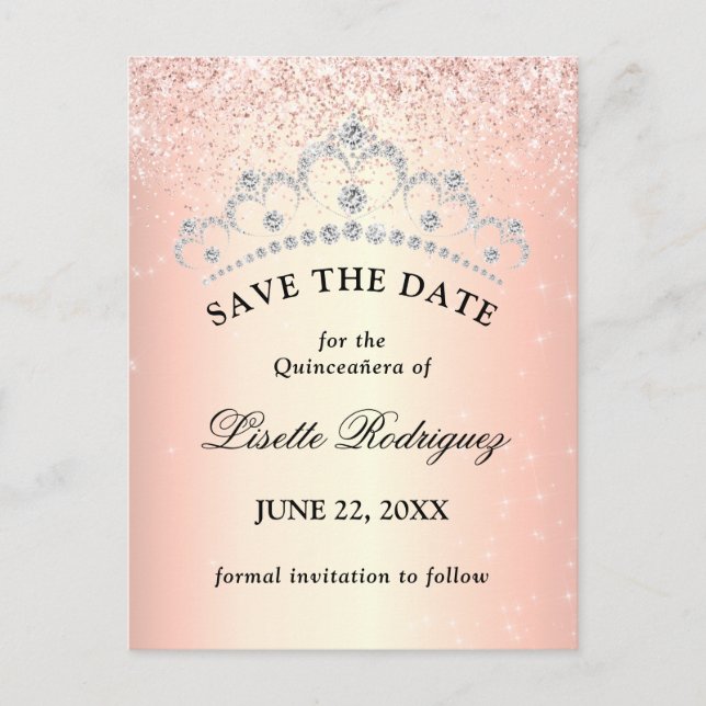 Rose Gold Quinceanera Save The Date Postcard (Front)
