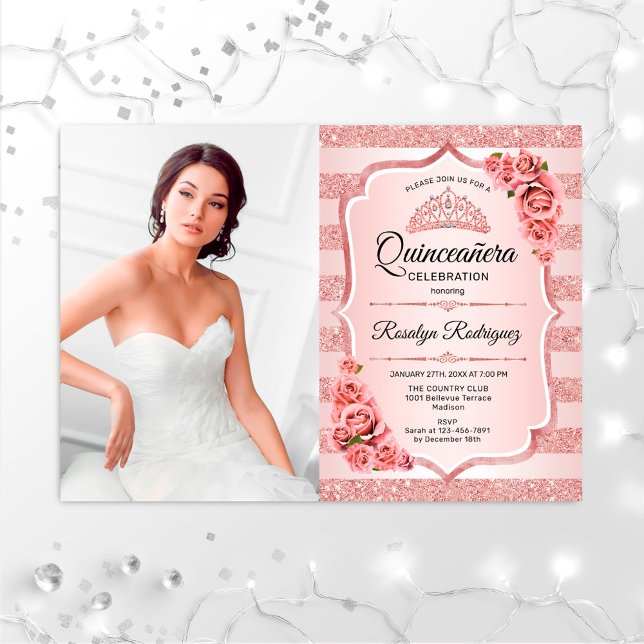 Rose Gold Quinceanera With Photo Invitation (Creator Uploaded)