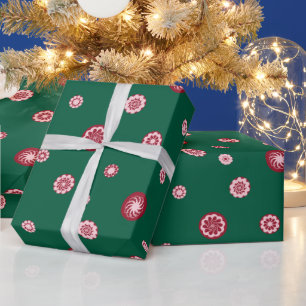 Rose Gold Red green Polka Dots  Geometric Circle Wrapping Paper