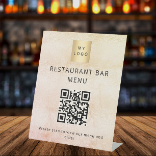 Rose gold restaurant cafe bar scan menu QR code Pedestal Sign