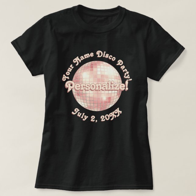 Rose Gold Retro Disco Ball PERSONALIZED T-Shirt (Design Front)