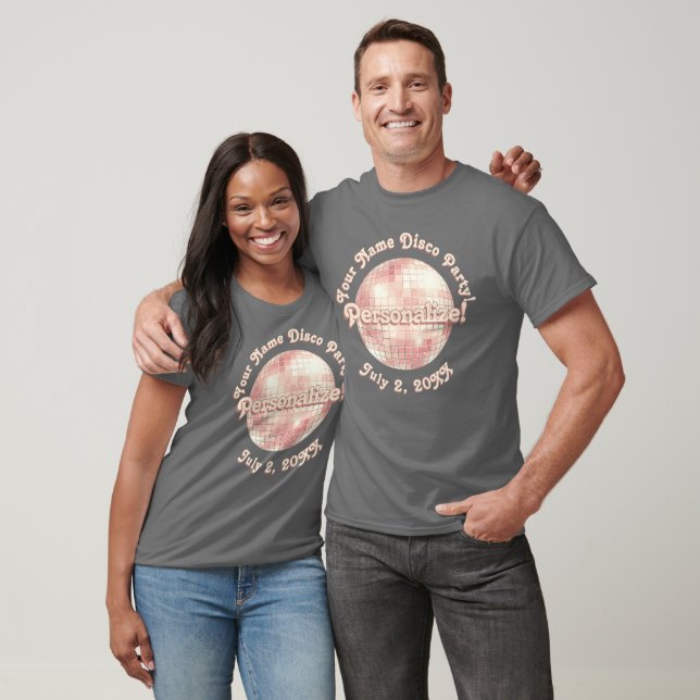Rose Gold Retro Disco Ball PERSONALIZED T-Shirt (Unisex)