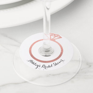 Rose gold ring bridal shower wine glass tag