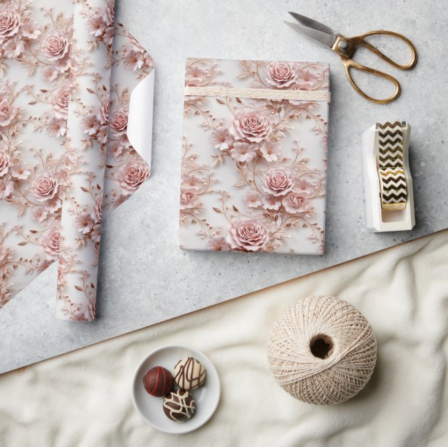 Rose Gold Romance: Floral Elegance on Blush Design Wrapping Paper (Crafts)