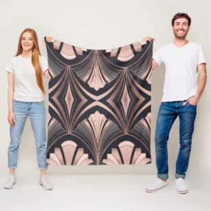Rose Gold Romance Neo Art Deco Fan Design Fleece Blanket