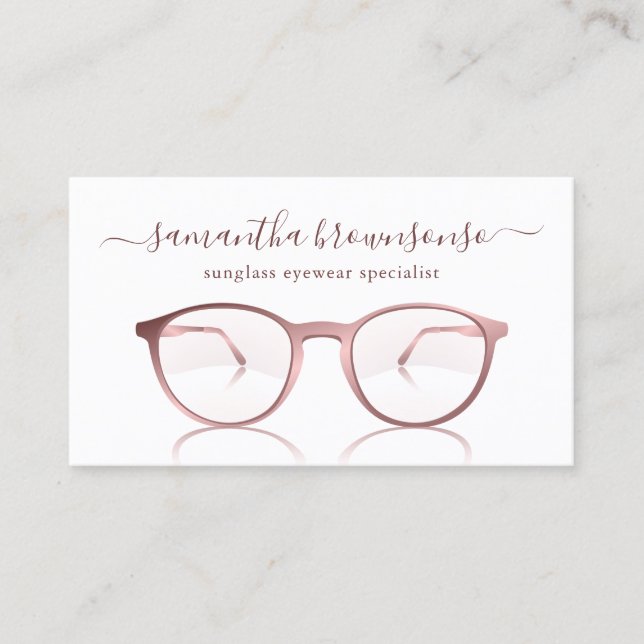 Rose Gold Round Spectacles Reflection Calligraphy Business Card (Front)