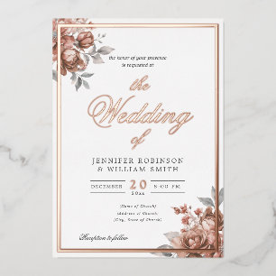 Rose Gold Rustic Floral Elegant Script Wedding